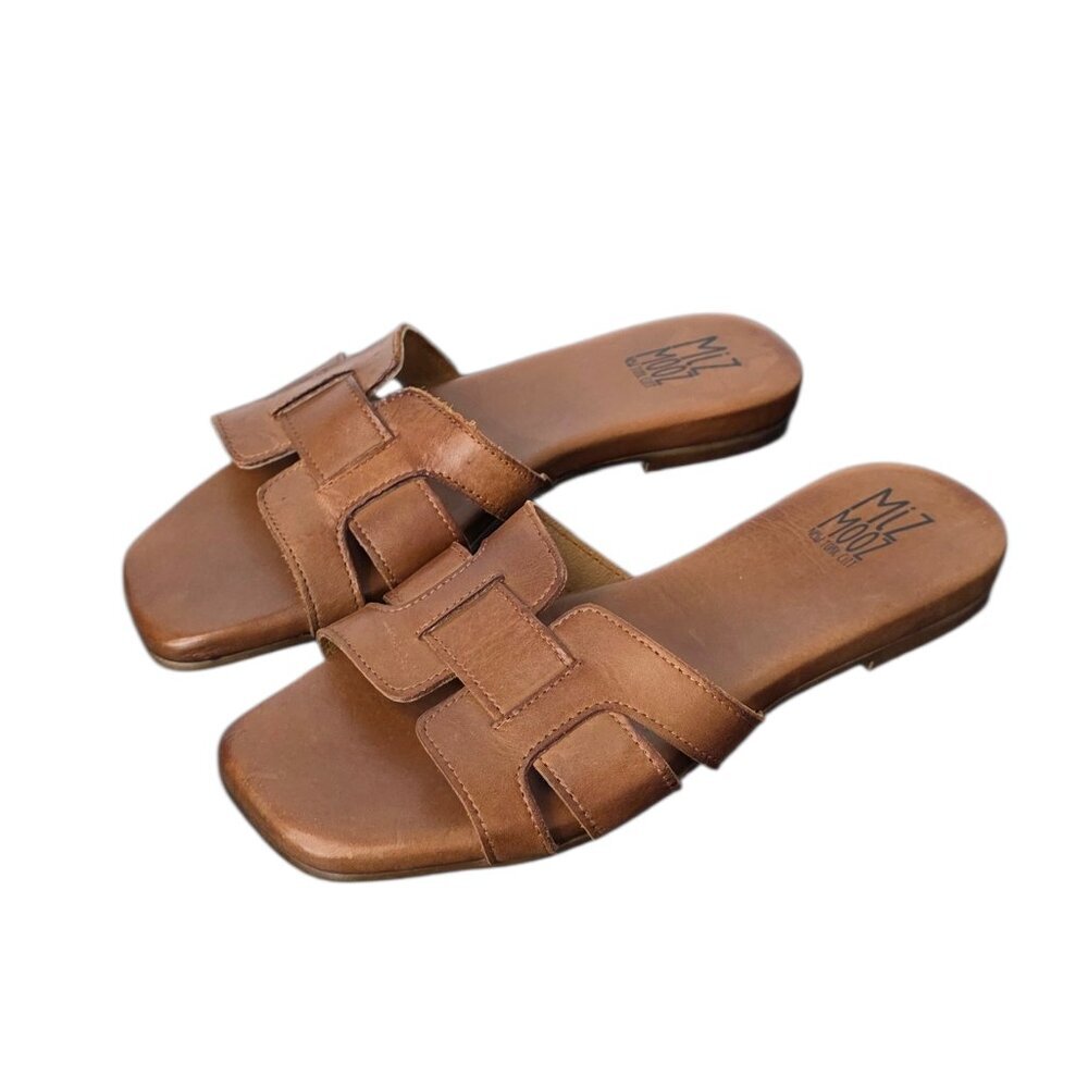 Miz Mooz Women's Brown Leather Slide Sandals